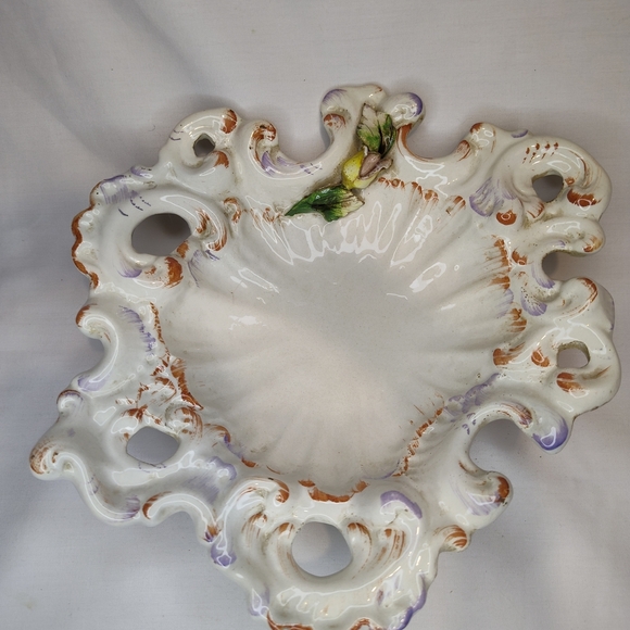 Italianate Rococo Early 1900's Handpainted Trinket Dish, Original French Label - Picture 1 of 8